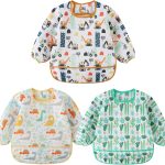 Haimoburg 3 Pcs Waterproof Long Sleeves Baby Bibs Weaning Smock Bib 3-24 Months